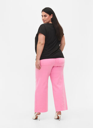 Flared jeans met high waist, Pink, Model image number 1