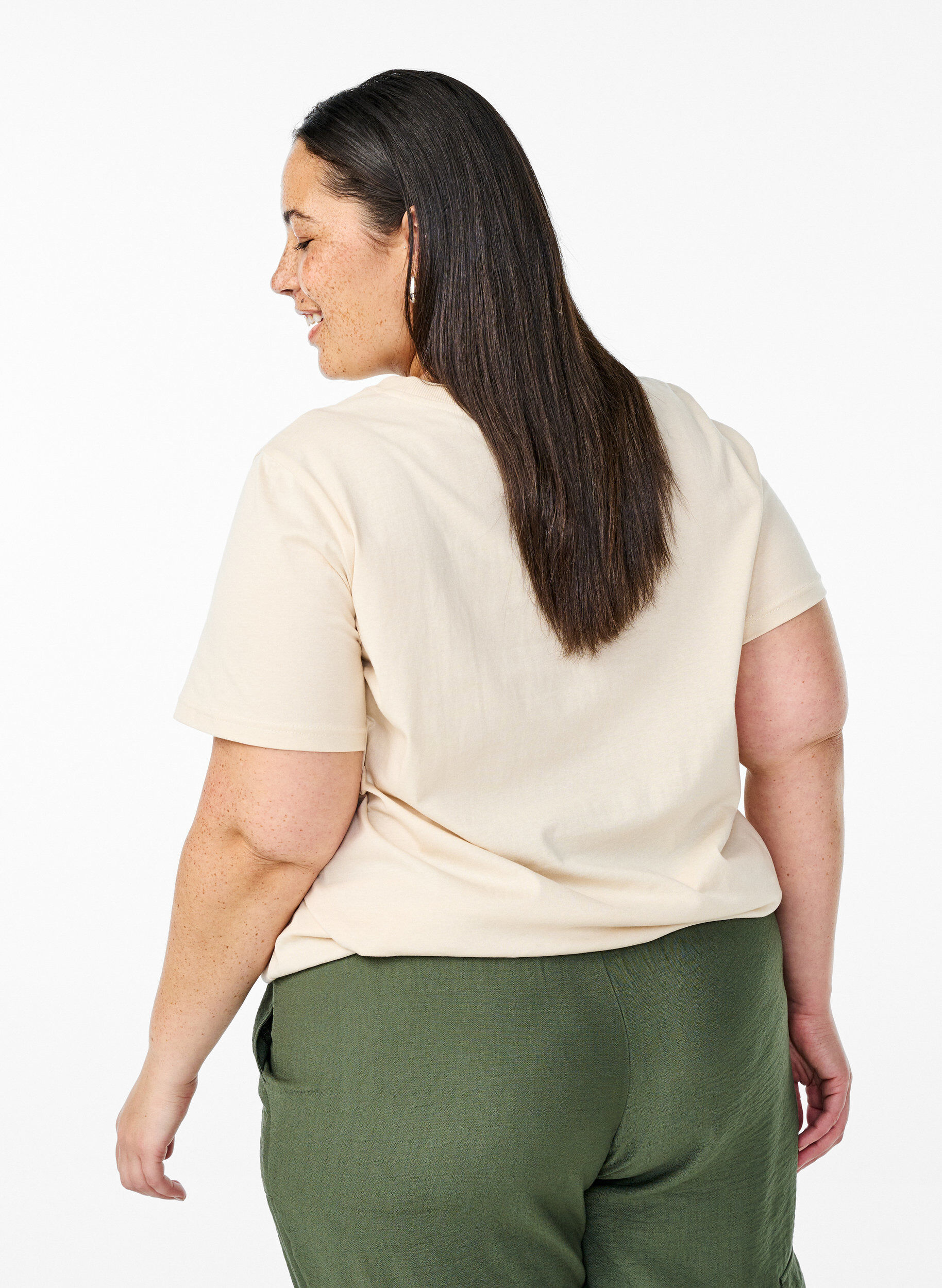 Zizzi Katoenen T-shirt met print, Beige, Model image number 2