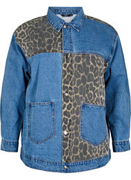 Denim shirt met luipaardprint details, Blauw