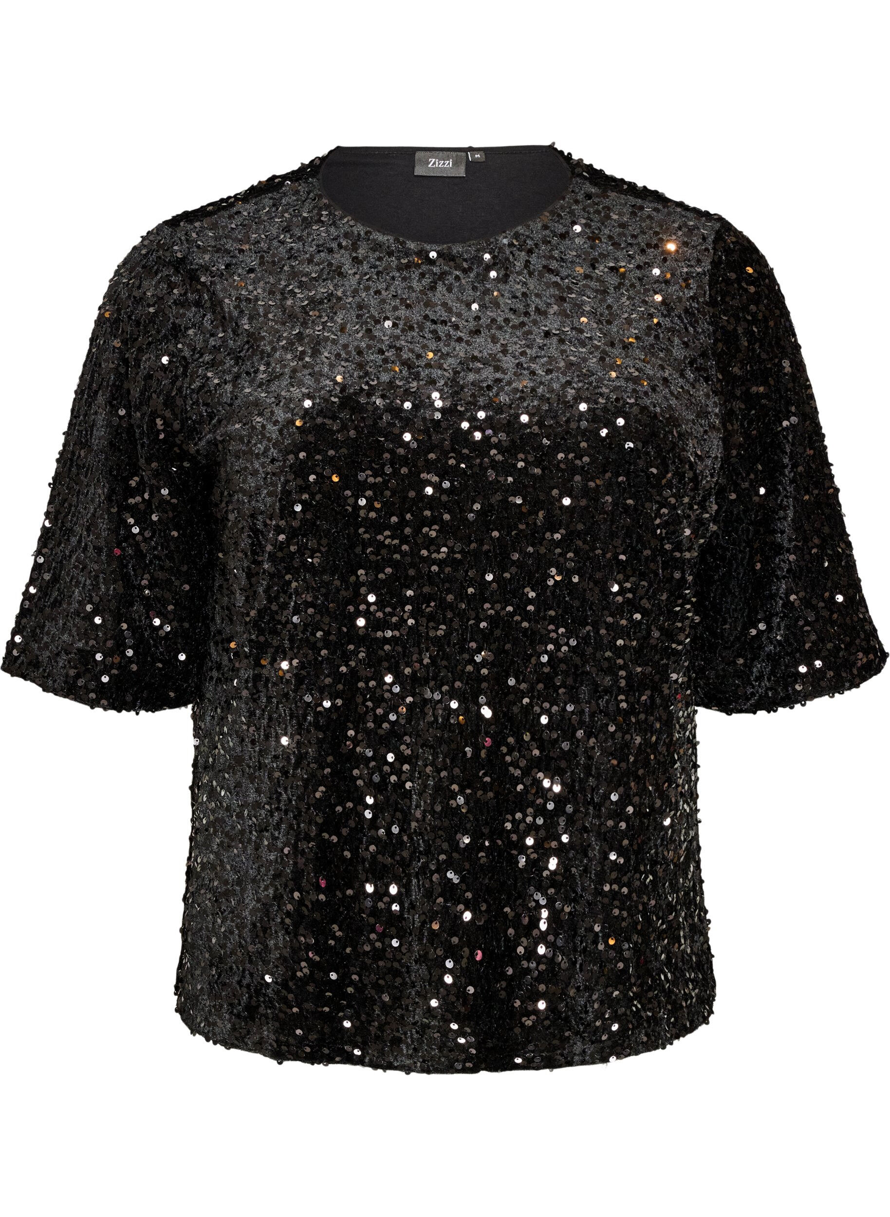 Paillettenblouse met mouwen tot de elleboog