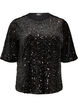 Paillettenblouse met mouwen tot de elleboog, Zwart, Packshot image number 0