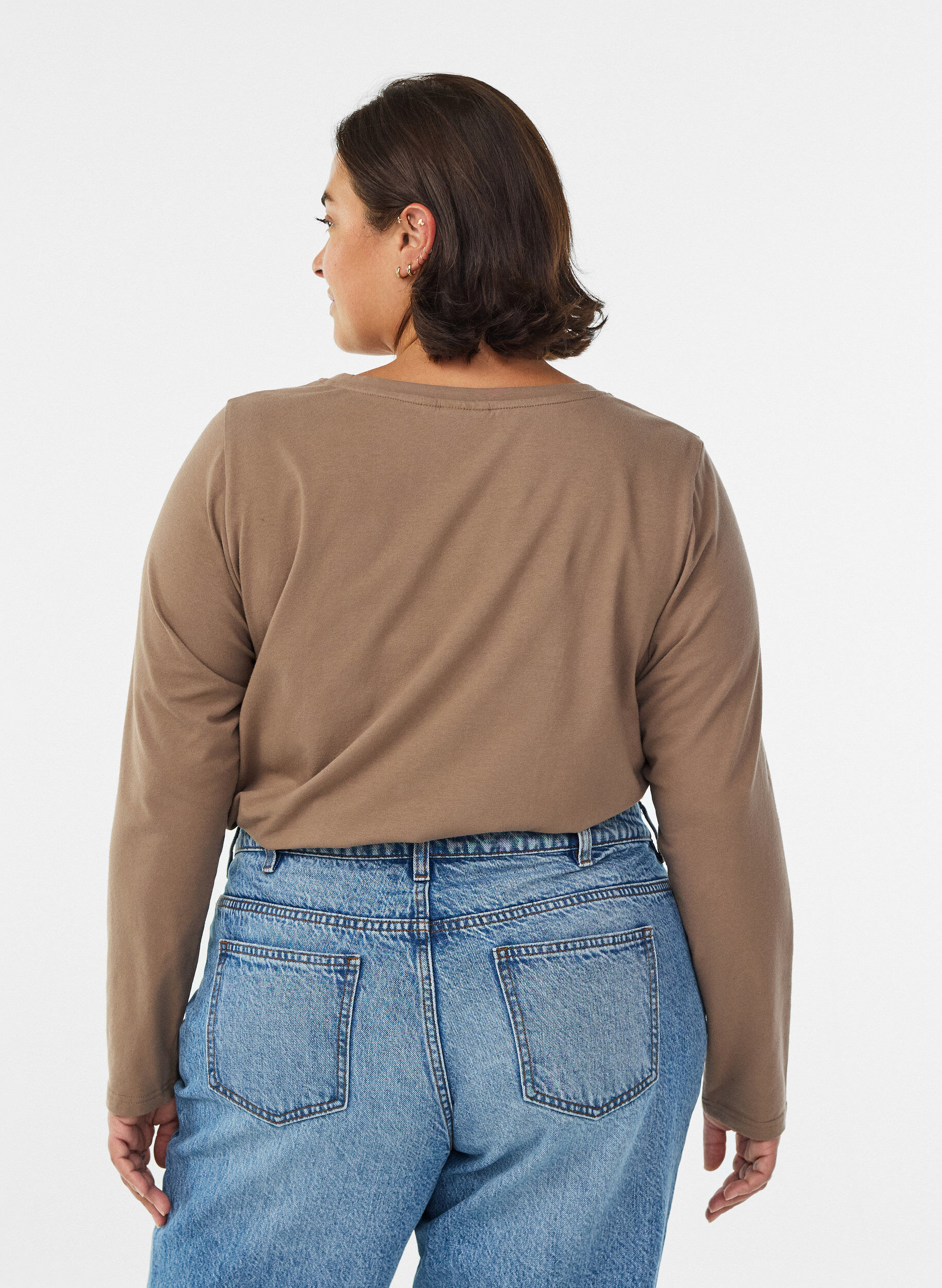 ZizziBasic jerseyblouse met lange mouwen, Bruin, Model image number 2