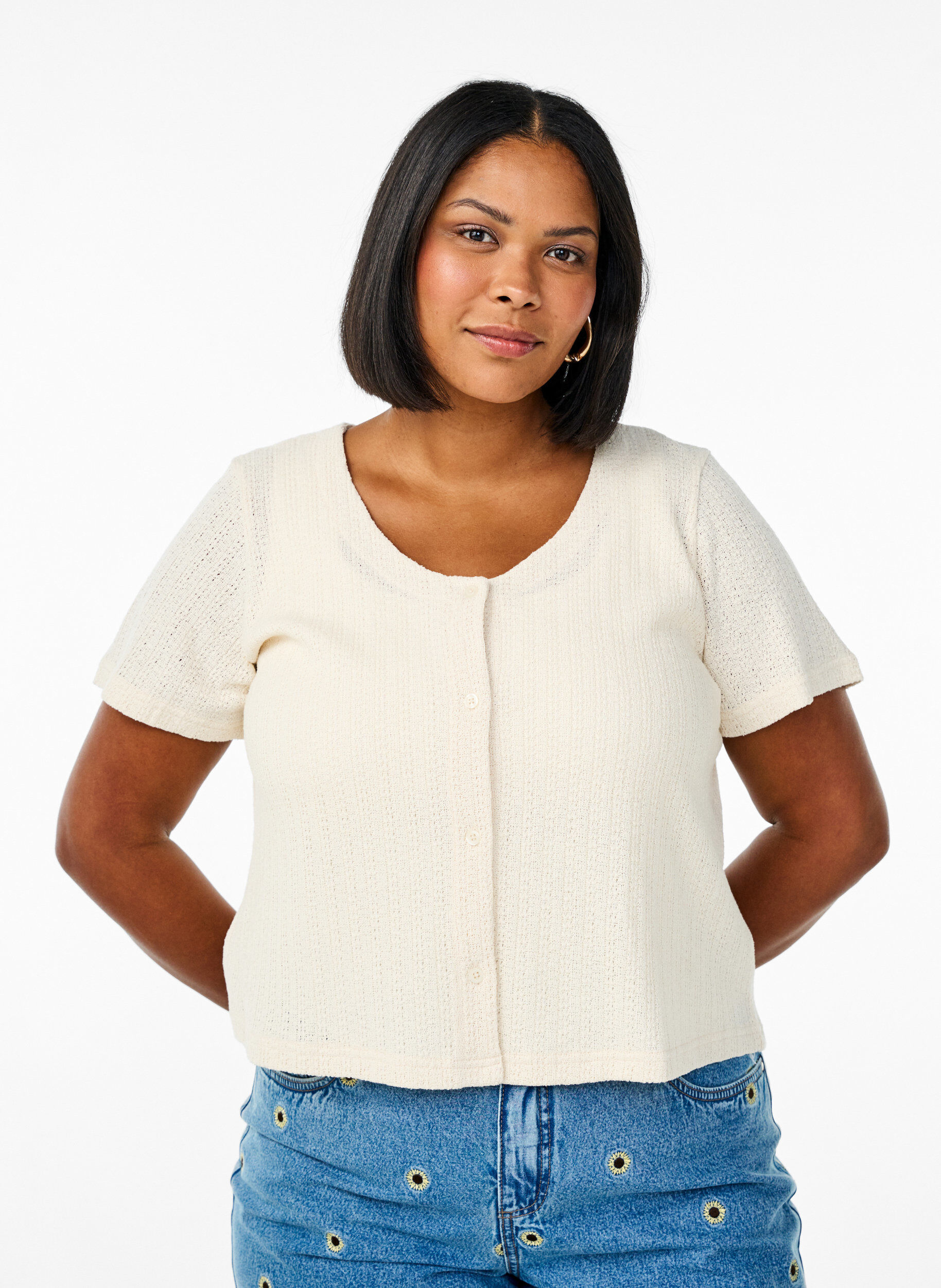 Zizzi Cardigan met korte mouwen, Vanille, Model image number 0