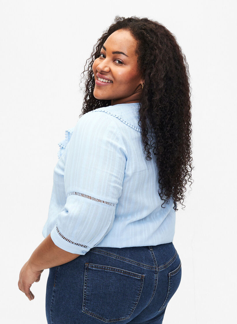 Blouse met 3/4 mouwen en kant, Chambray Blue, Model image number 1