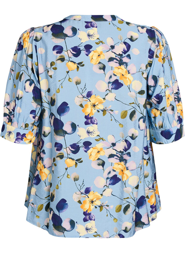 Blouse met patroon en 1/2 mouwen, Blauw, Packshot image number 1