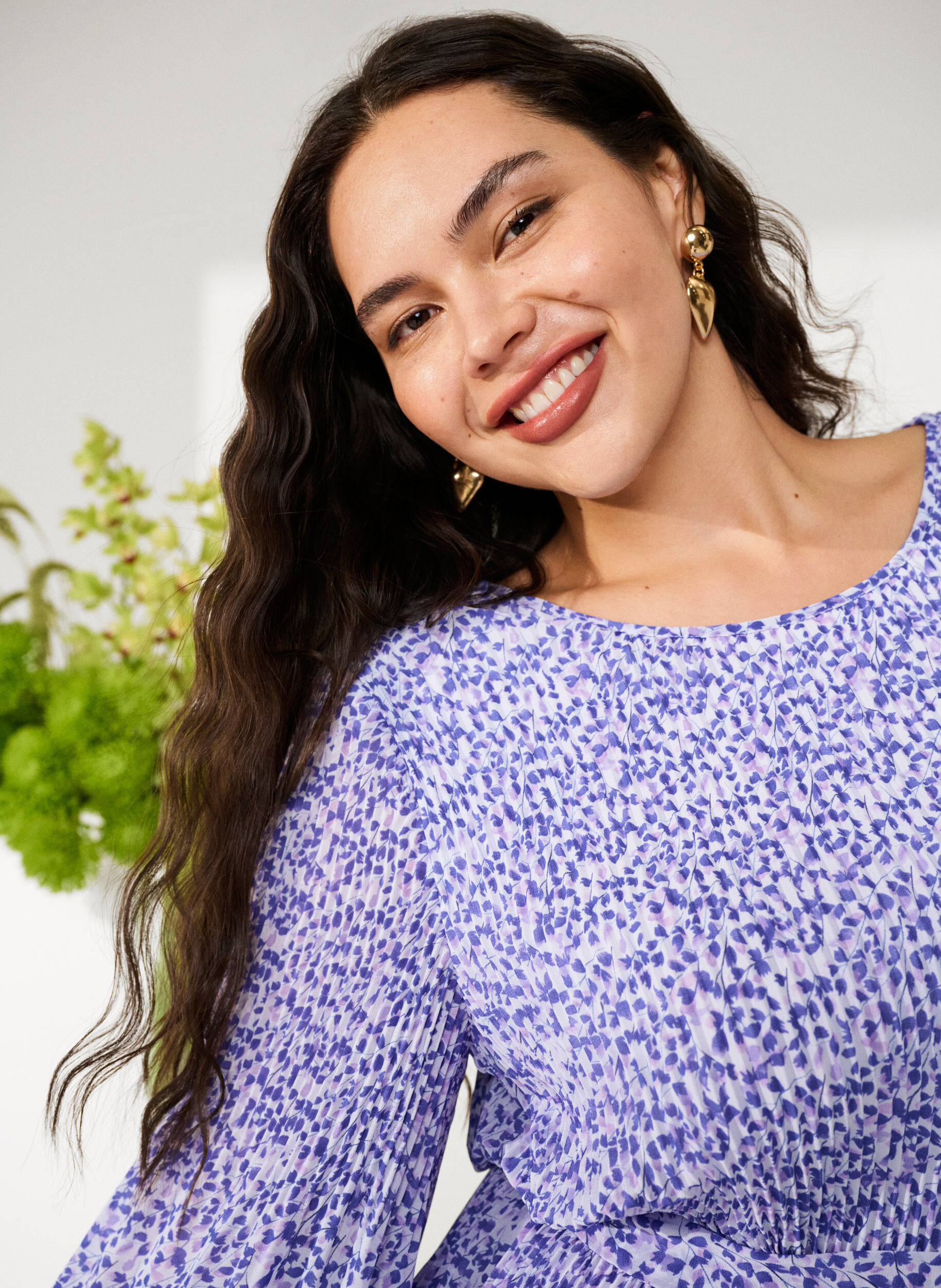 Zizzi Gebloemde plooijurk met trekkoord, Small Flower AOP, Image image number 0