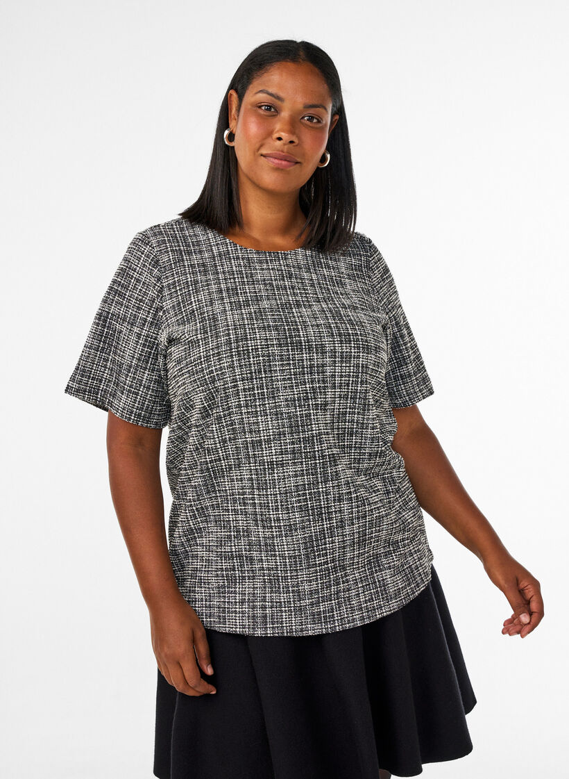 Geweven blouse met knoopdetail, Vanille, Model image number 0