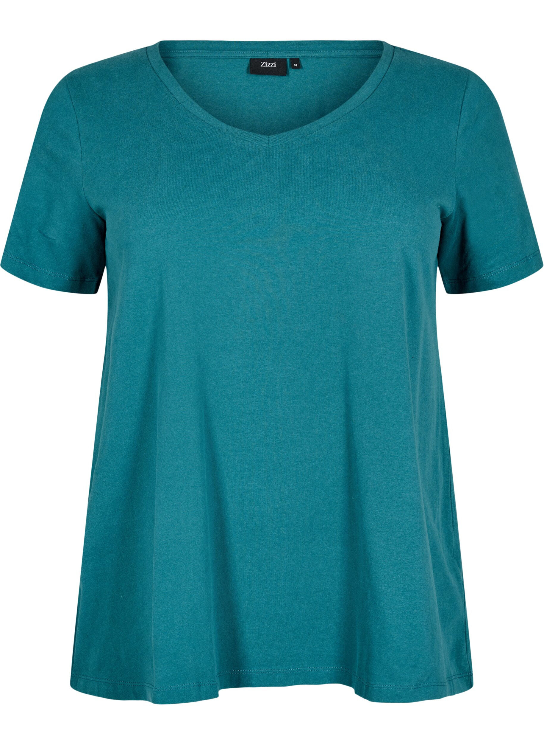 Zizzi Effen basic T-shirt van katoen, Groen, Packshot image number 0