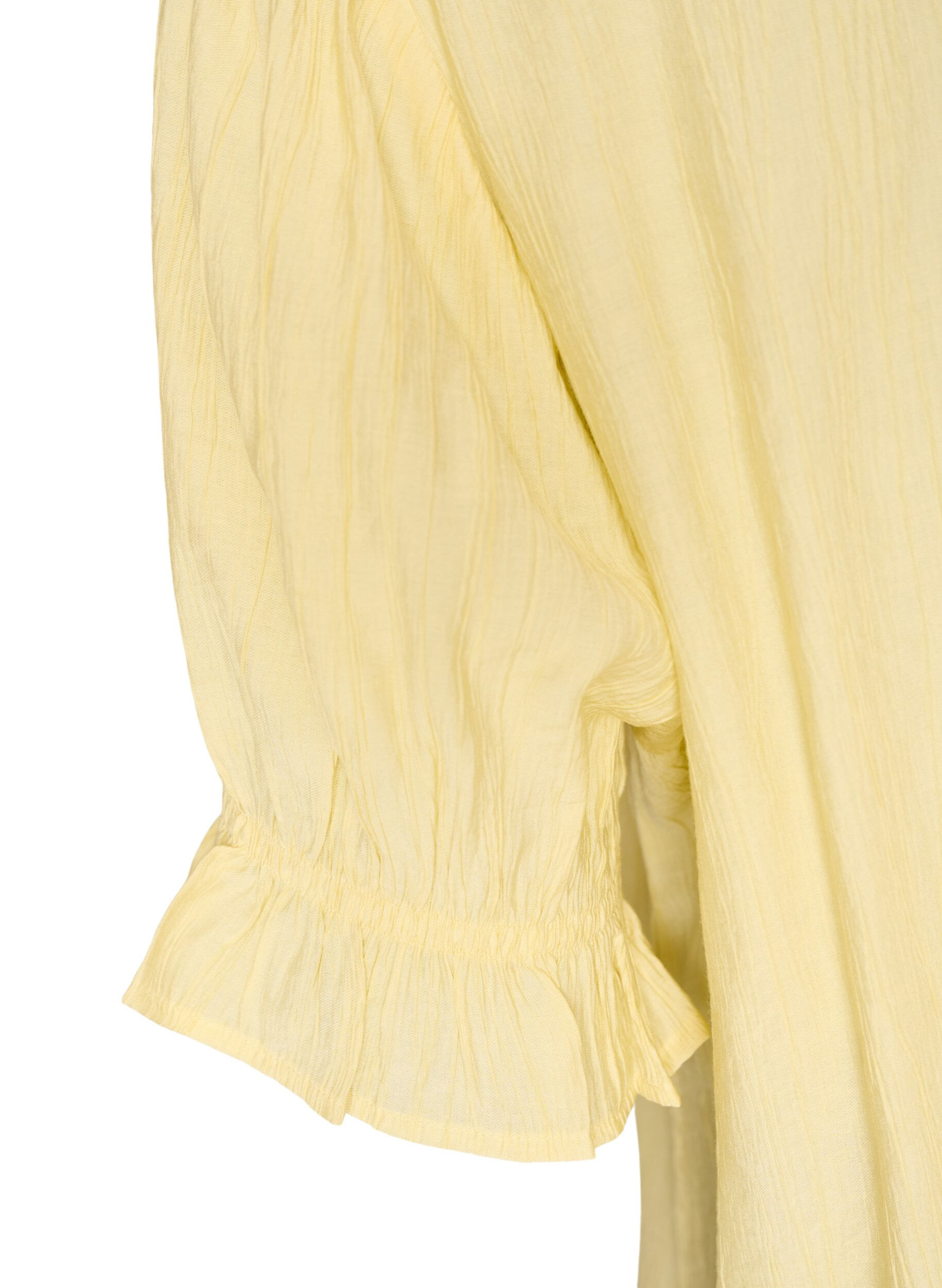 ZizziBlouse met korte mouwen in een viscosemix met textuur en ruchesmouwen, Geel, Packshot image number 3