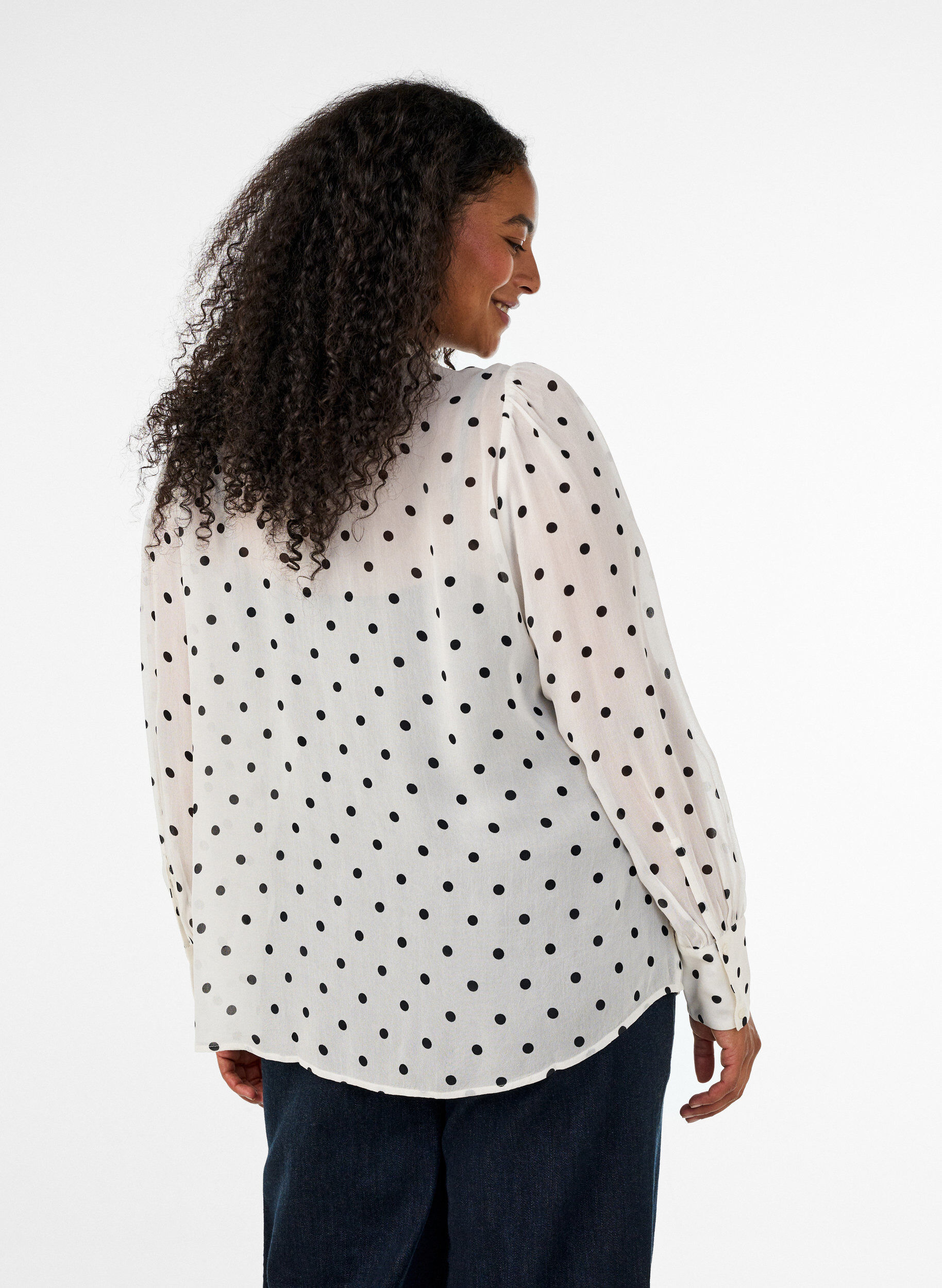 ZizziViscose blouse met een ruchekraag, Wit, Model image number 2