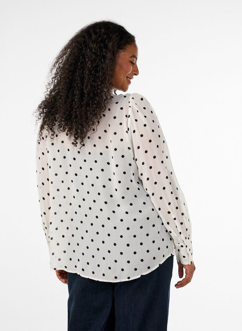 Viscose blouse met een ruchekraag, Wit, Model image number 2