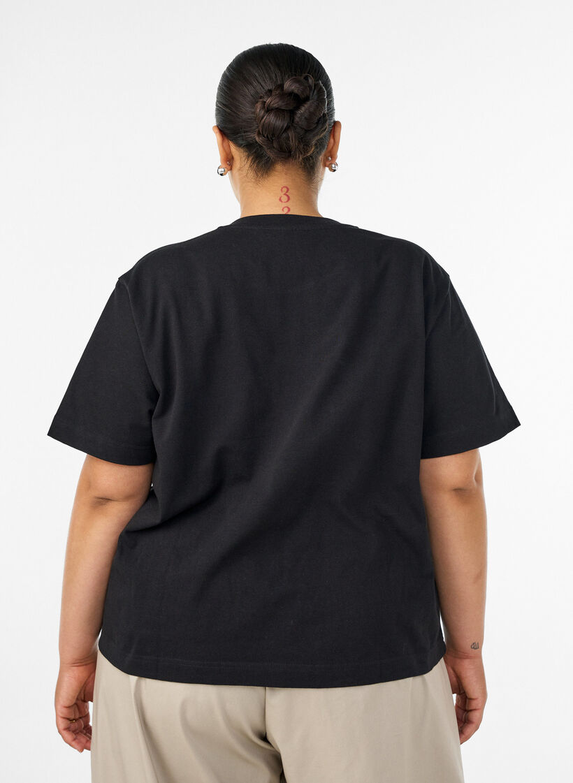 Boxy katoenen T-shirt, Zwart, Model image number 2
