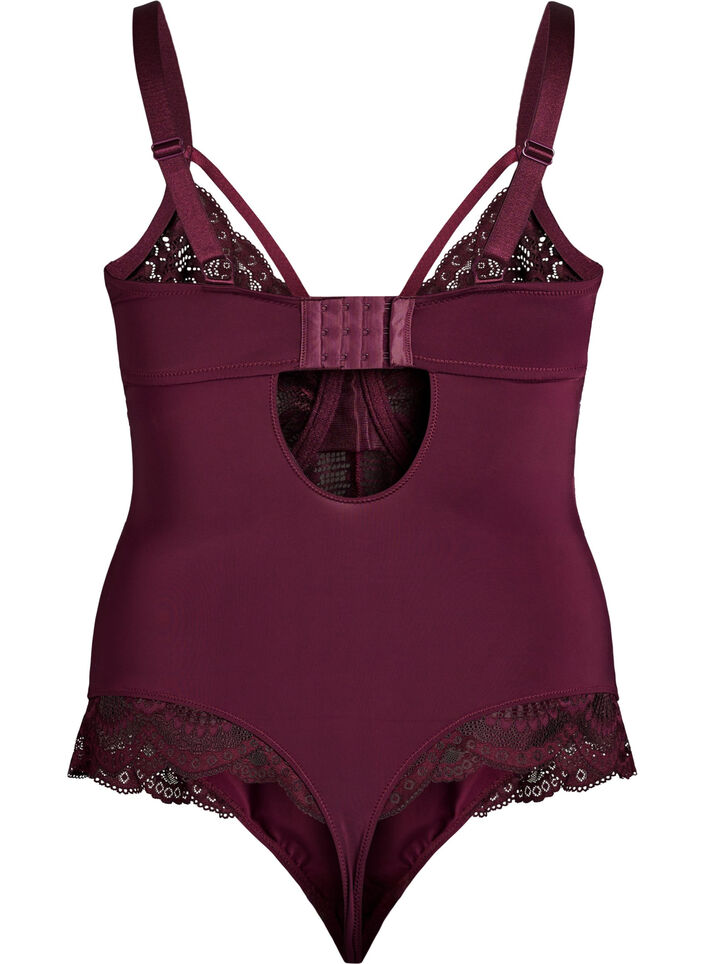 Body van kant met beugels en bandjesdetails, Rood, Packshot image number 1