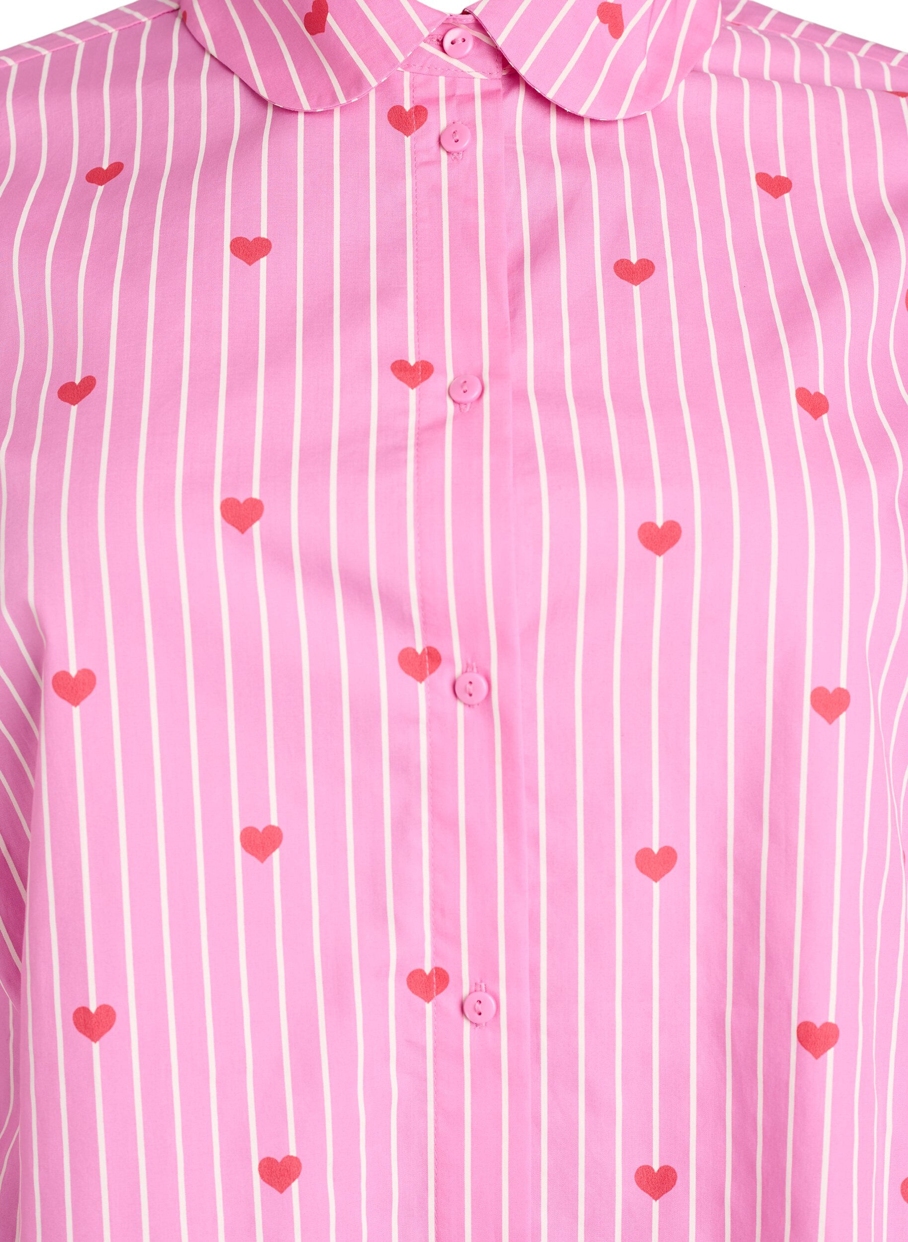 Zizzi Shirt blouse met strepen en hartjes, Roze, Packshot image number 2