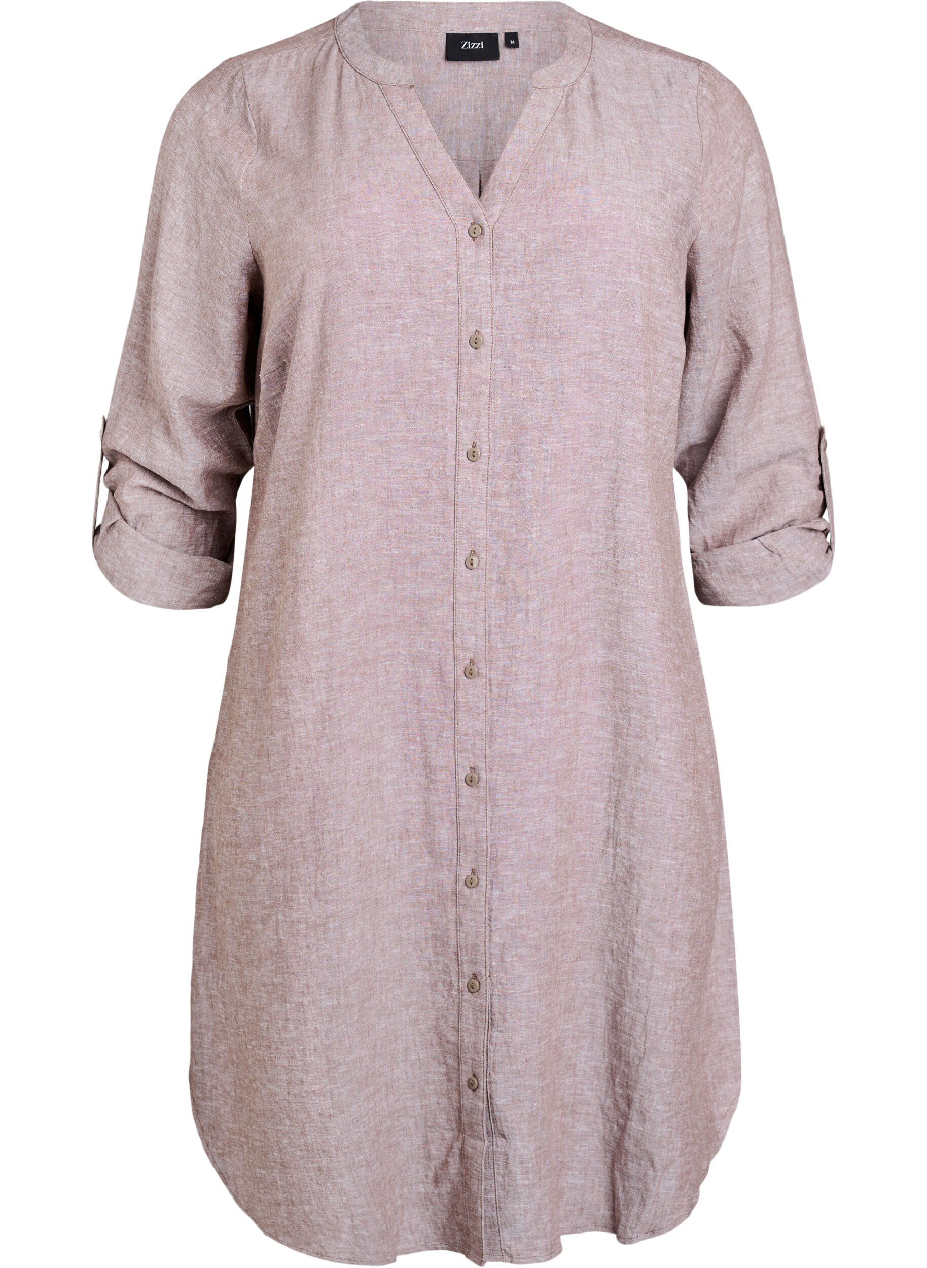 ZizziLang shirt in linnen en viscose, Bruin, Packshot image number 0