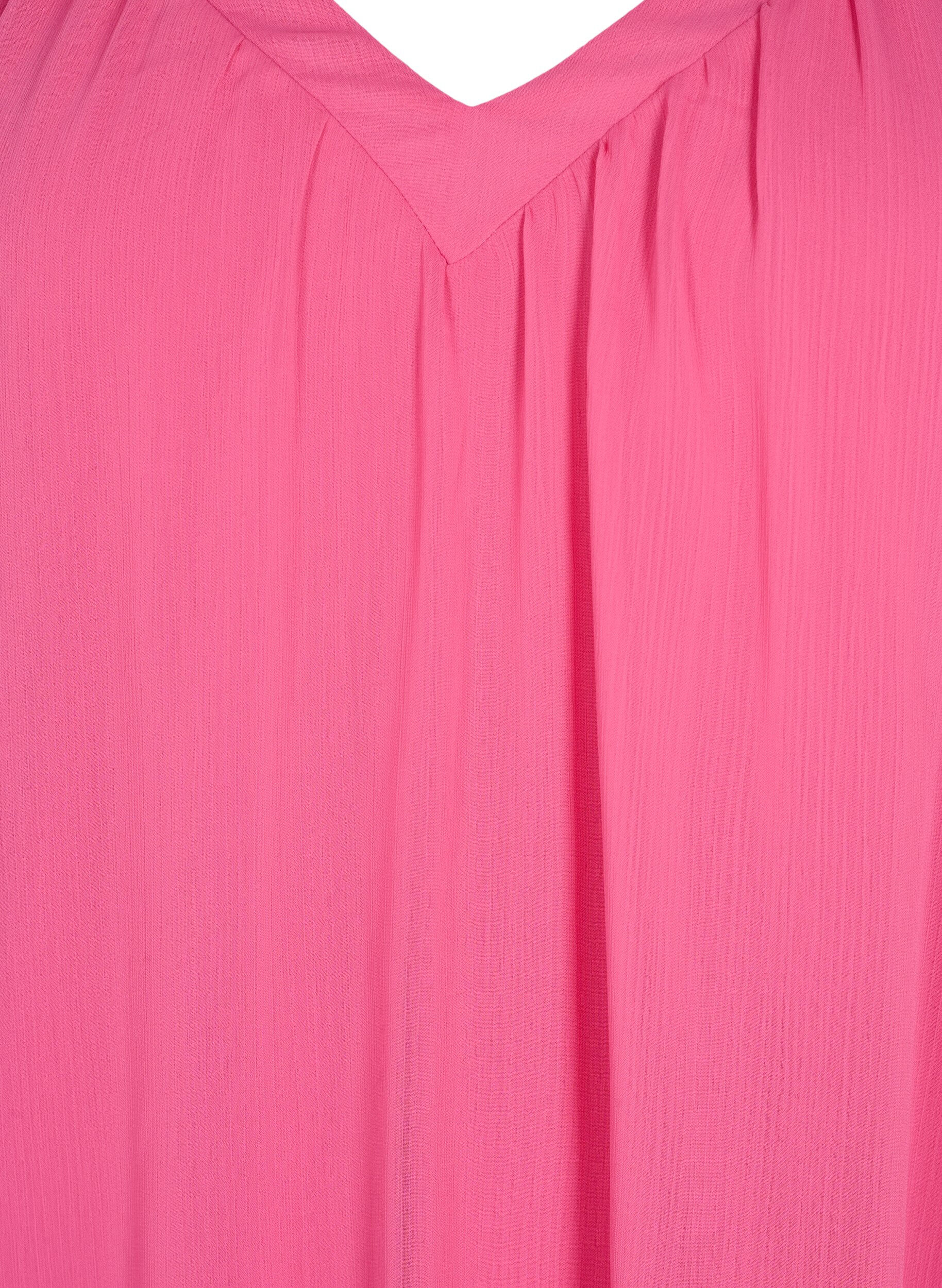 Zizzi Effen blouse met vleermuismouwen en v-hals, Shocking Pink, Packshot image number 2