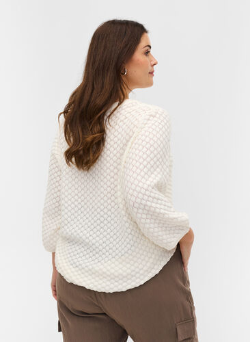 Gebreide blouse met patroon van biologisch katoen met 3/4 mouwen, Cloud Dancer, Model image number 1