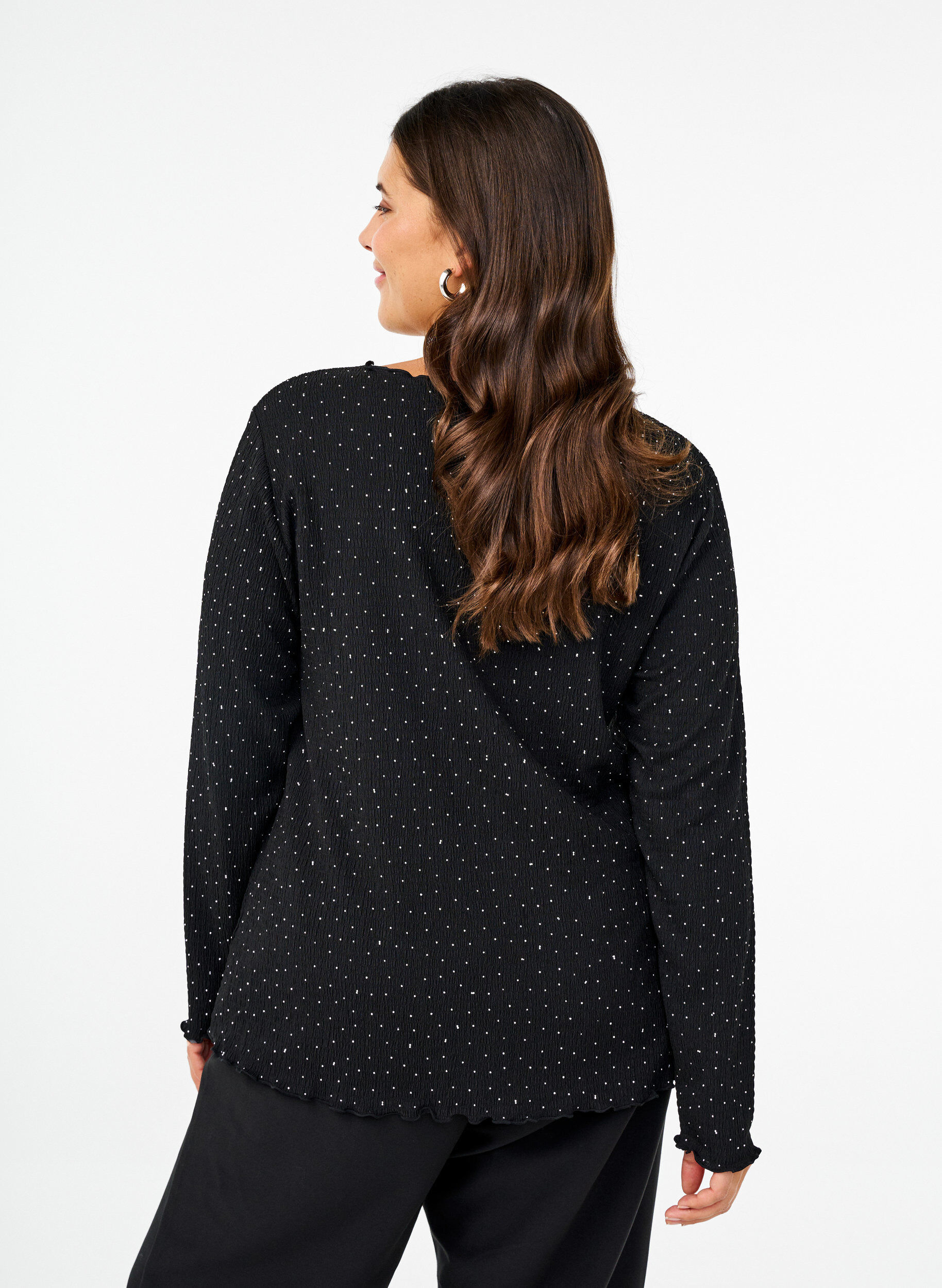 Zizzi Blouse met lange mouwen en strassstenen, Zwart, Model image number 2