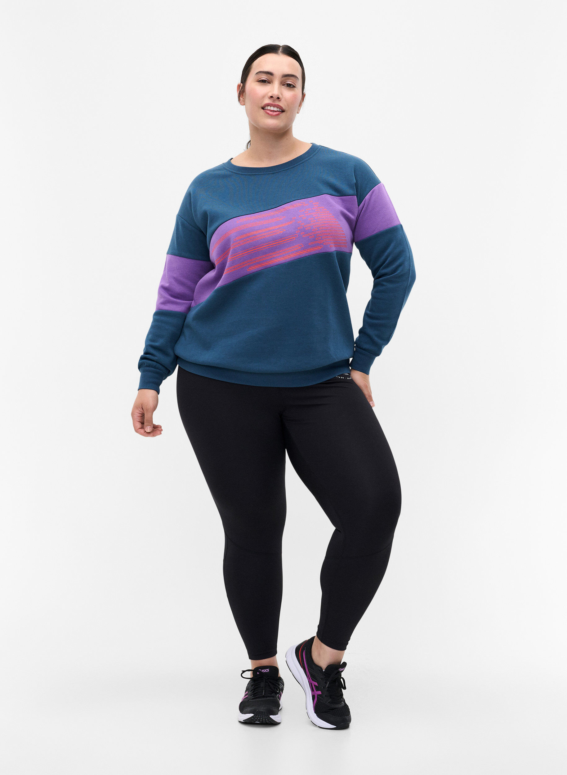 Zizzi Sweatshirt met sportieve print, Blue Wing Teal Comb, Model image number 2