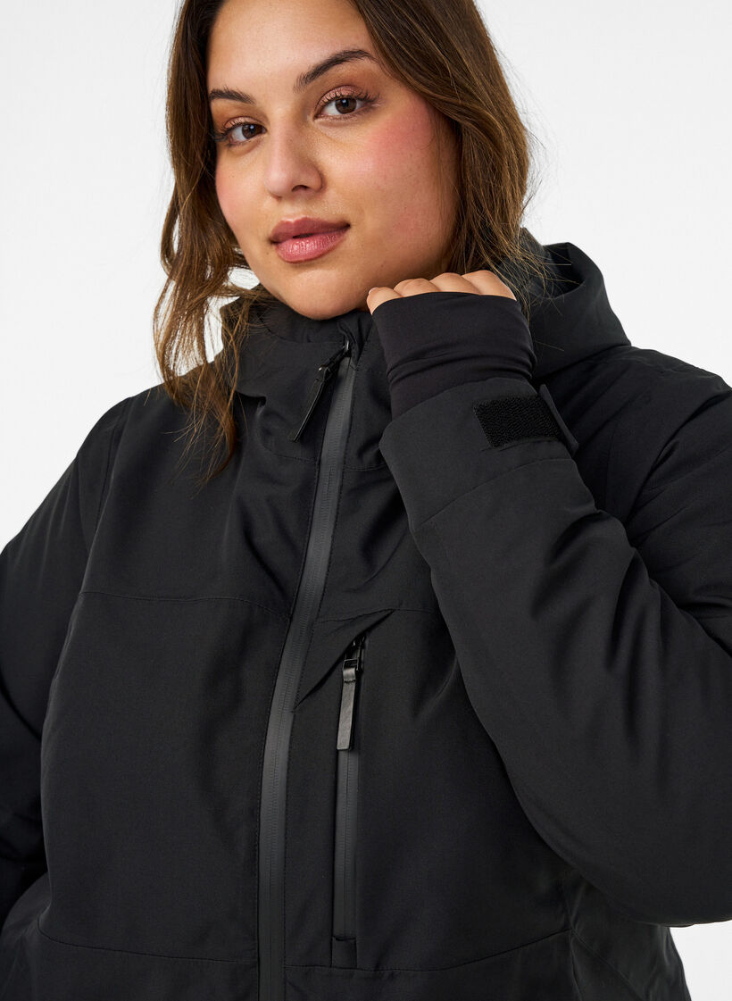 Ski jas met capuchon en zakken met ritssluiting, Zwart, Model image number 3