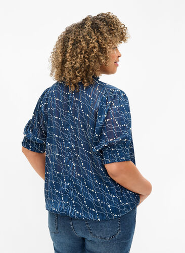  Smock-blouse met korte mouwen en print, Dress Bl. Swirl AOP, Model image number 1