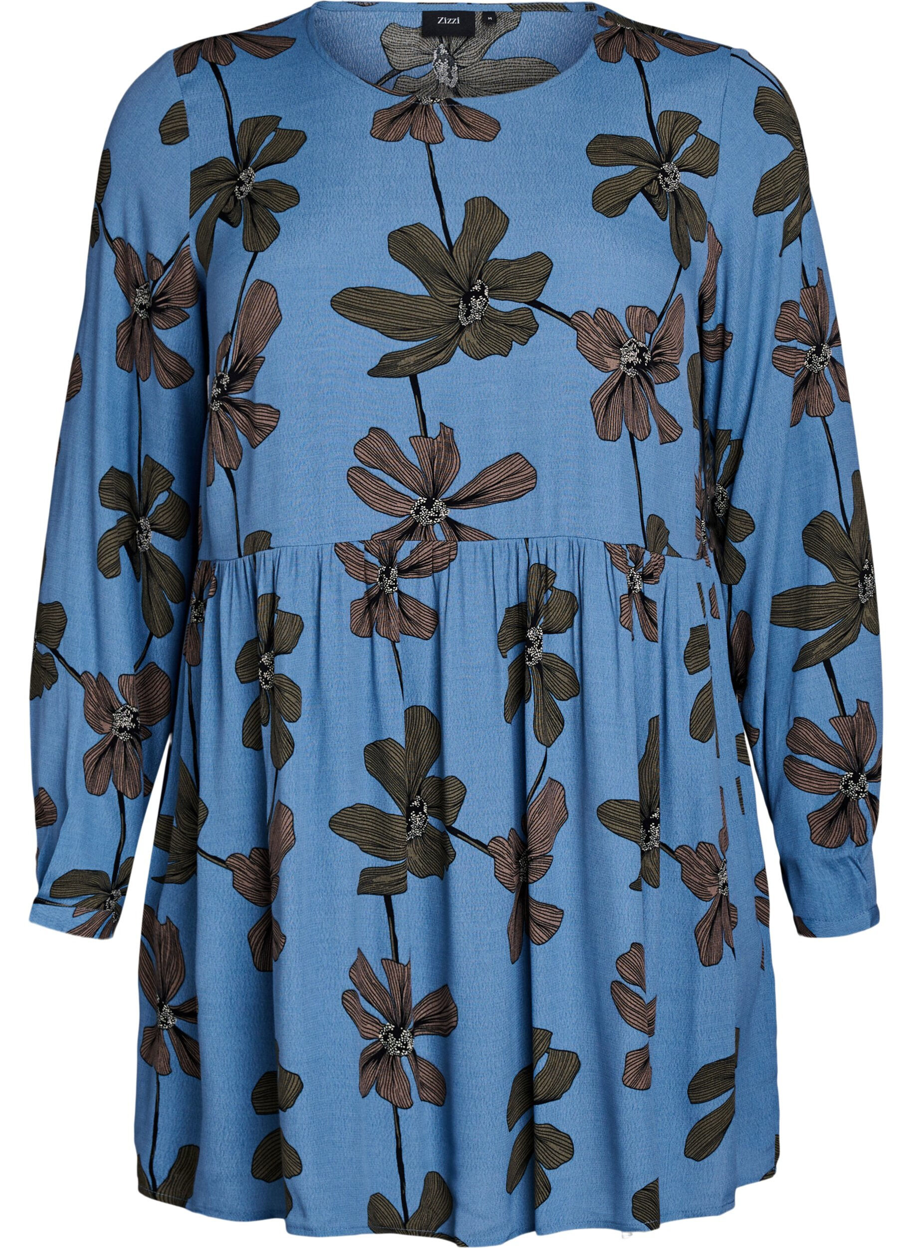 Zizzi Lange mouwen tuniek met een naad, Blauw, Packshot image number 0