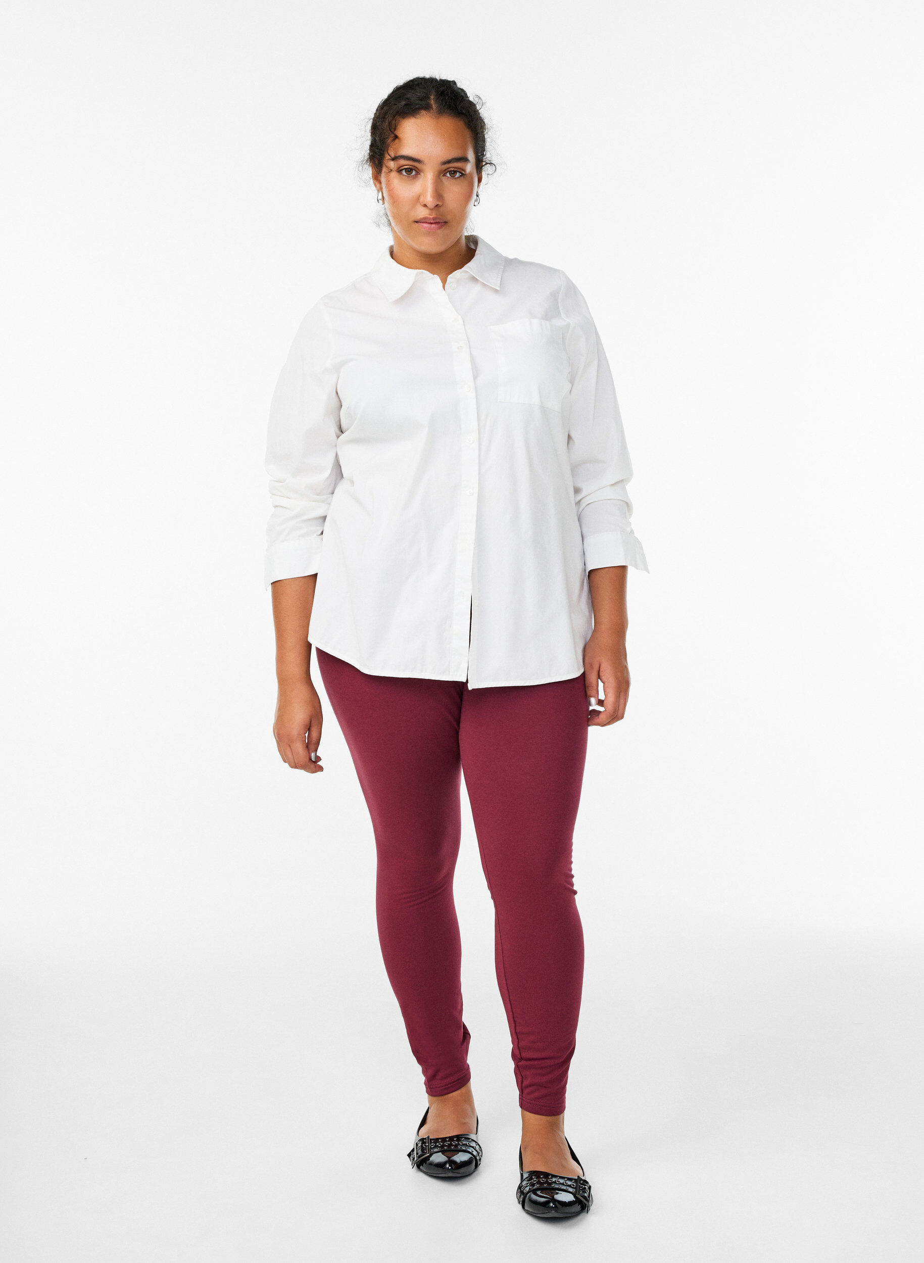 Zizzi Katoenen legging met voering, Donker Bordeaux, Model image number 1
