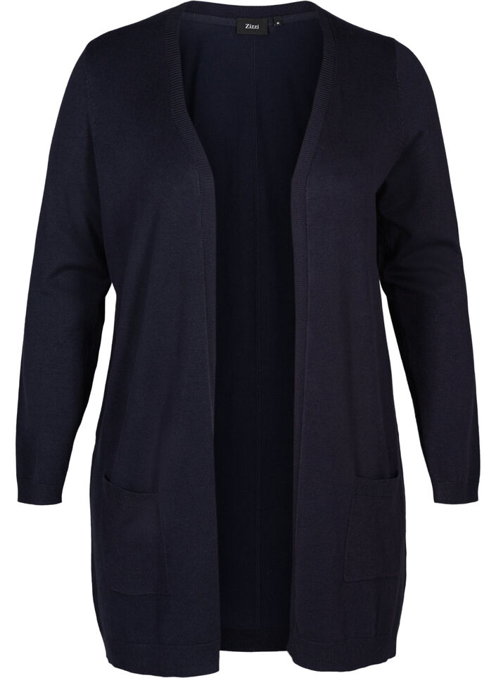 Lang gebreid vest in viscosemix, Blauw, Packshot image number 0