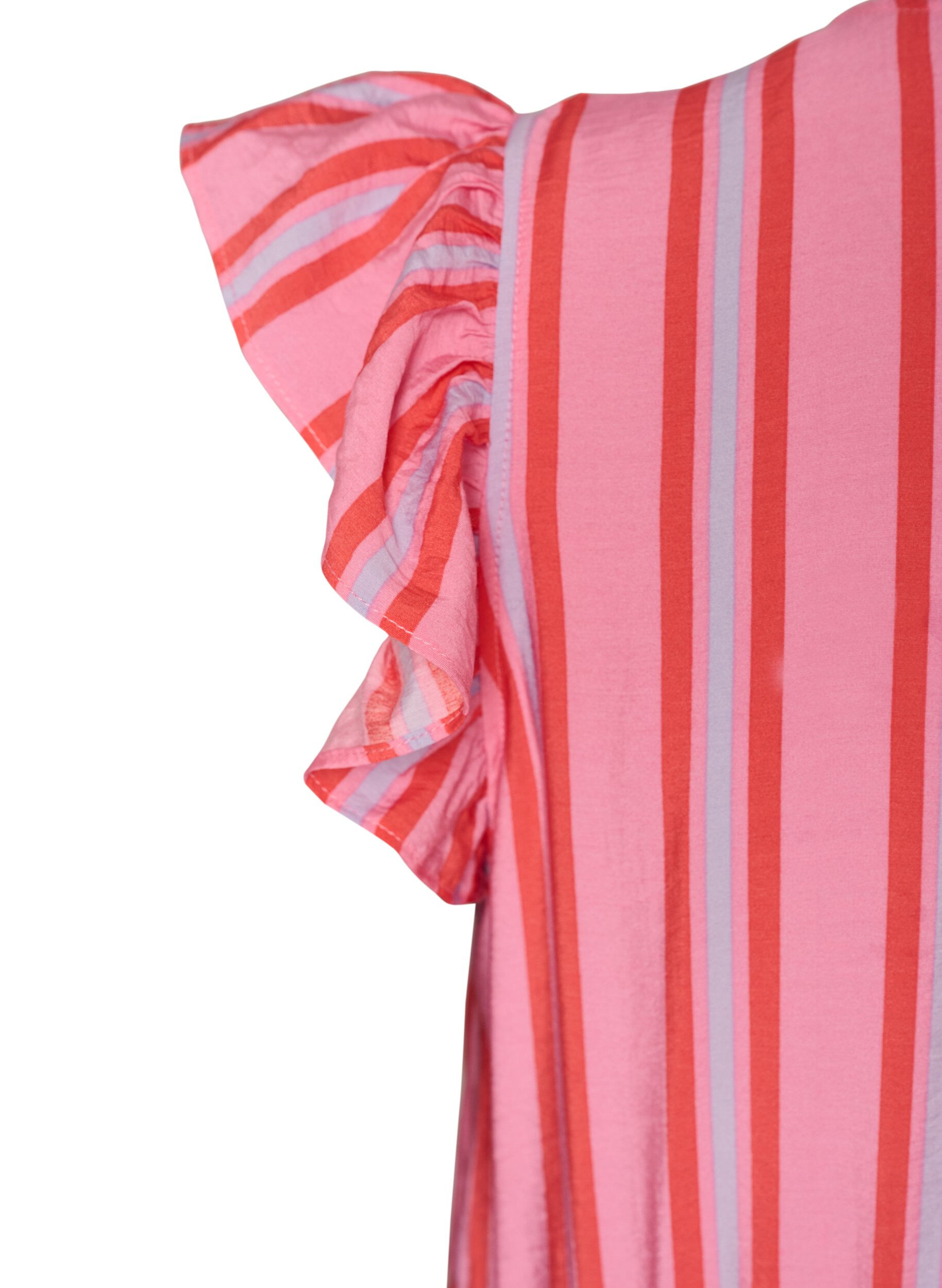 ZizziGestreepte midijurk met empirelijn en ruches, Roze, Packshot image number 3