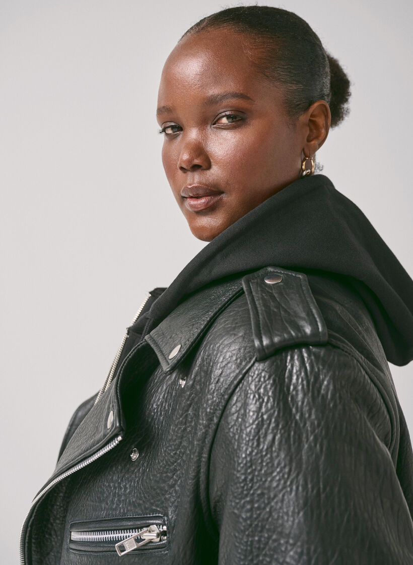 Leren bikerjas met zakken, Black, Image image number 0