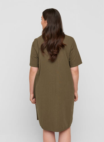 Katoenen jurk met korte mouwen en knopen, Ivy Green, Model image number 1