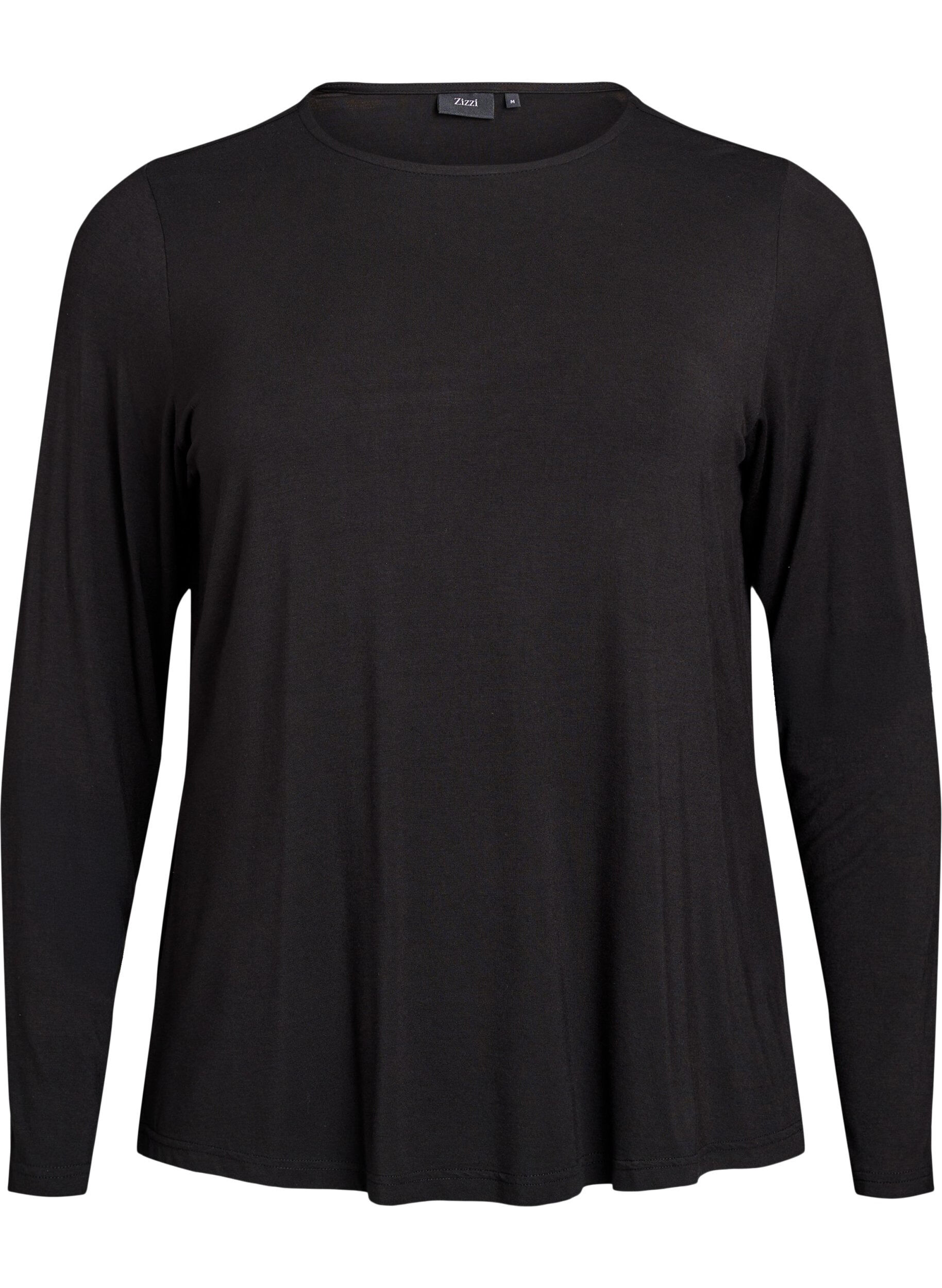ZizziBlouse met lange mouwen in een effen kleur, Zwart, Packshot image number 0