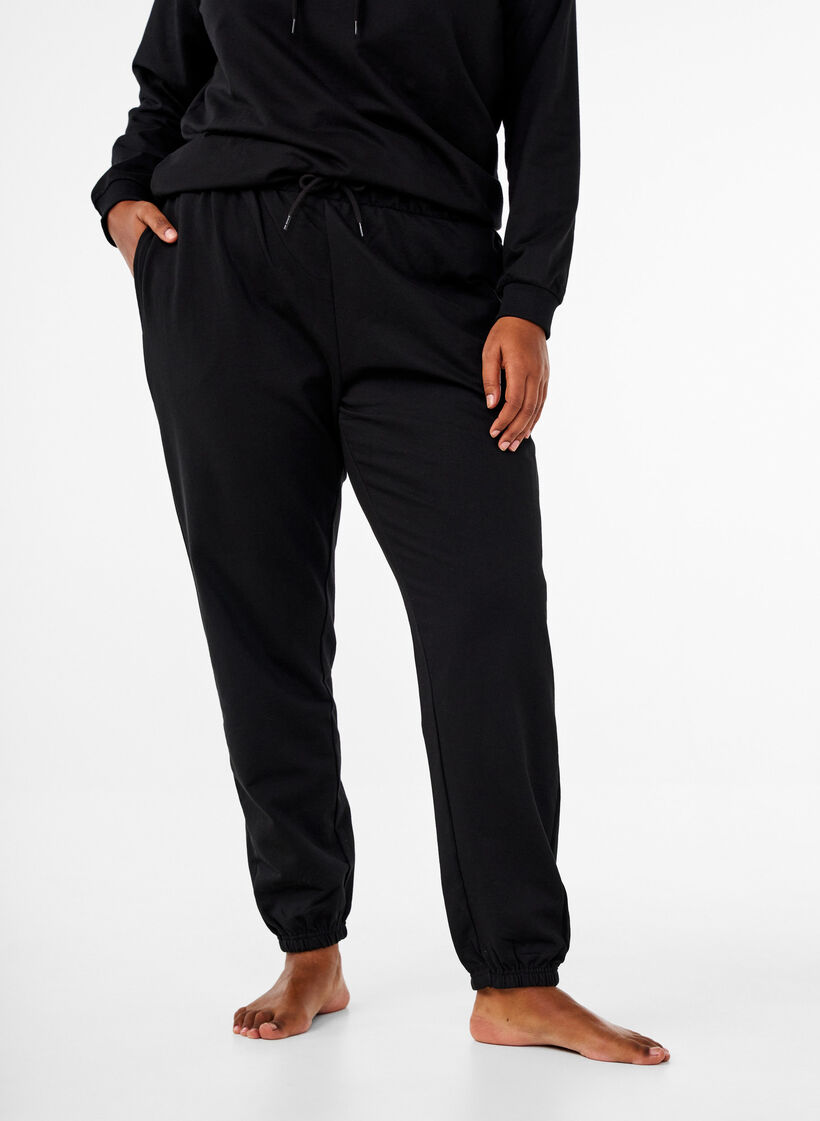 Sweater met capuchon en print, Zwart, Model image number 3