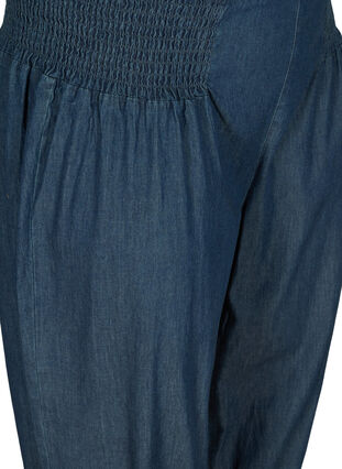 Losse katoenen broek met smokwerk, Medium Blue Denim, Packshot image number 2