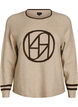 Trui met logo en contrasterende strepen, Beige, Packshot image number 0