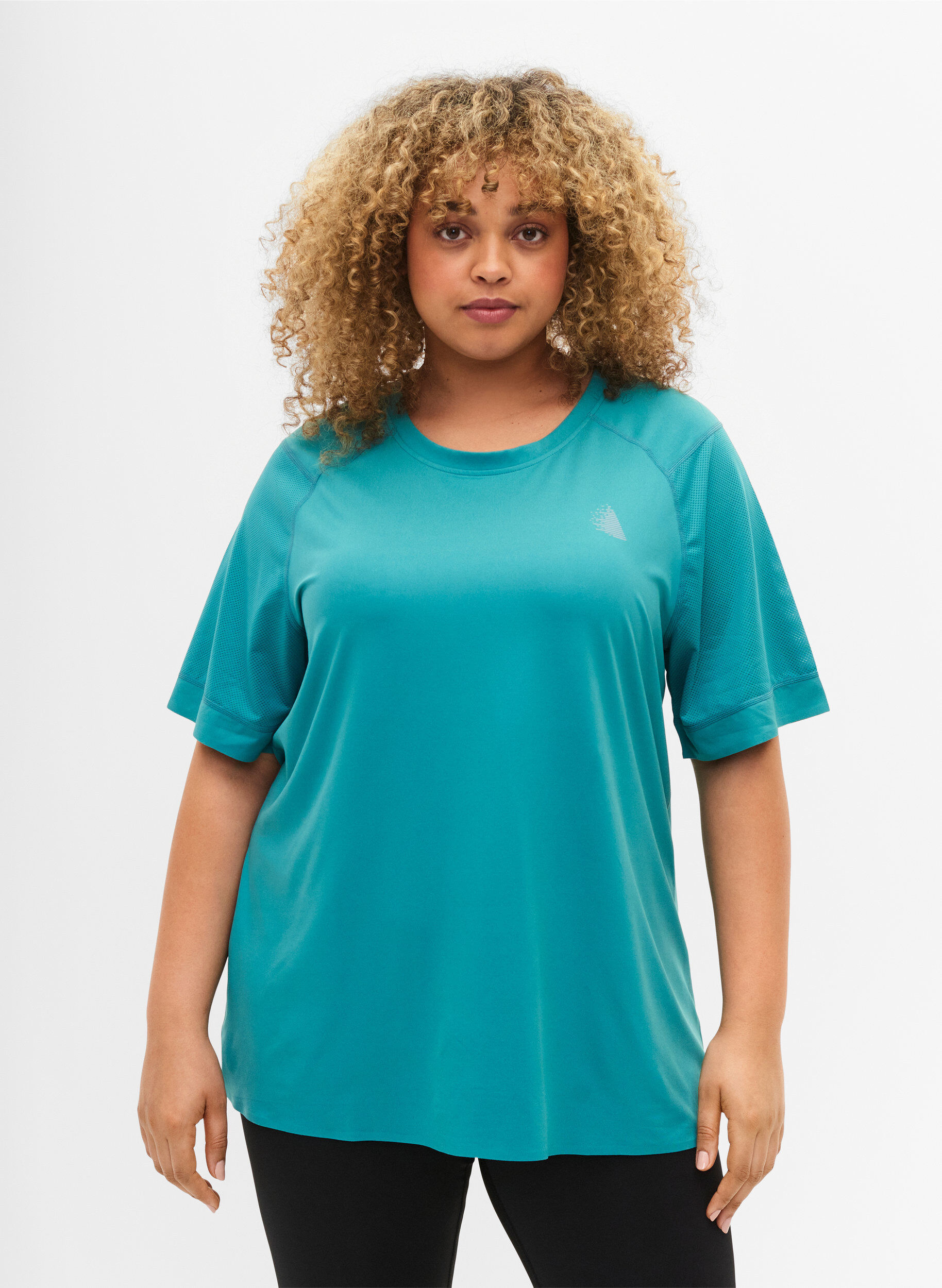 Zizzi Trainings-T-shirt met korte mouwen en ronde hals, Green-Blue Slate, Model image number 0