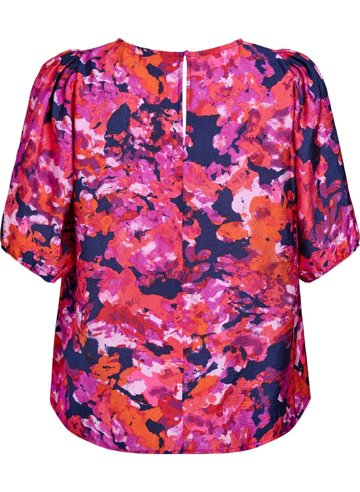 Blouse met 1/2 mouwen en een kleurrijke print, Roze, Packshot image number 1