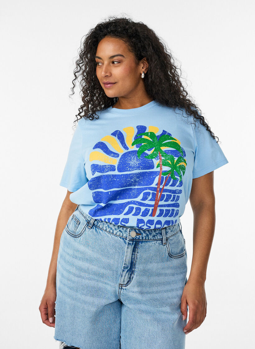 Katoenen T-shirt met print, Blauw, Model image number 0