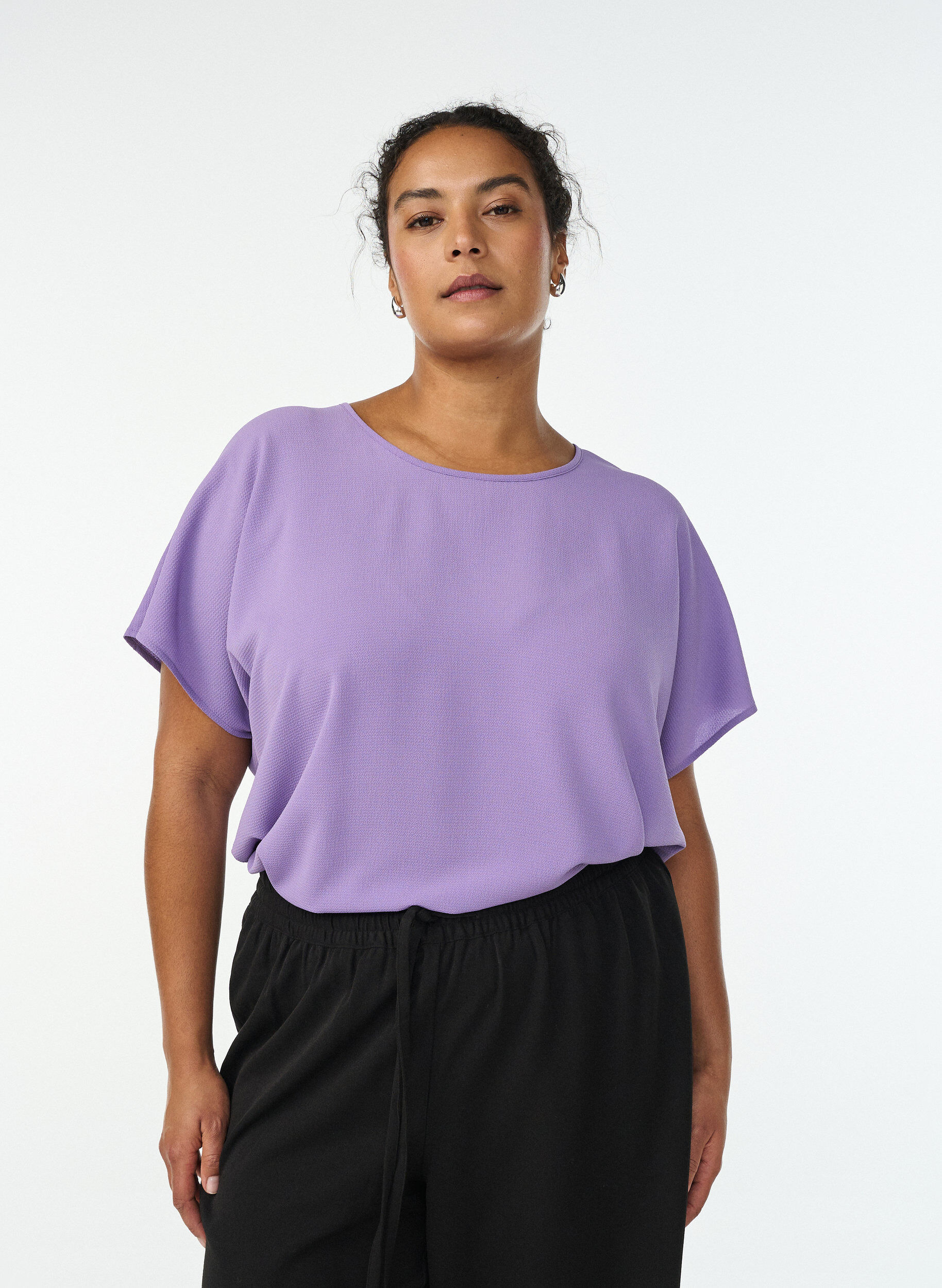 ZizziBlouse met korte mouwen en een ronde halslijn, Paars, Model image number 0