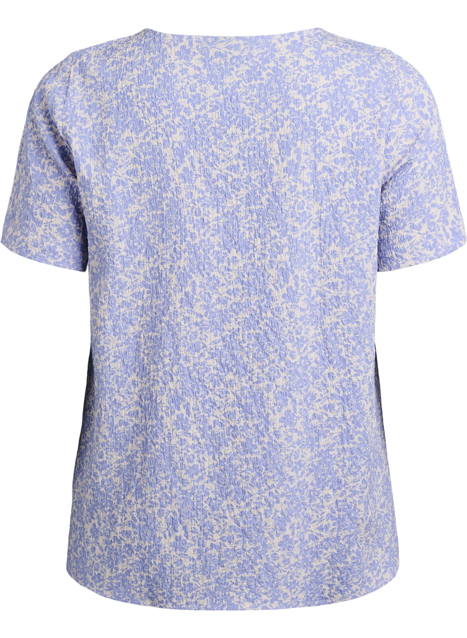 Zizzi FLASH - Blouse met korte mouwen en textuur, Blauw, Packshot image number 1