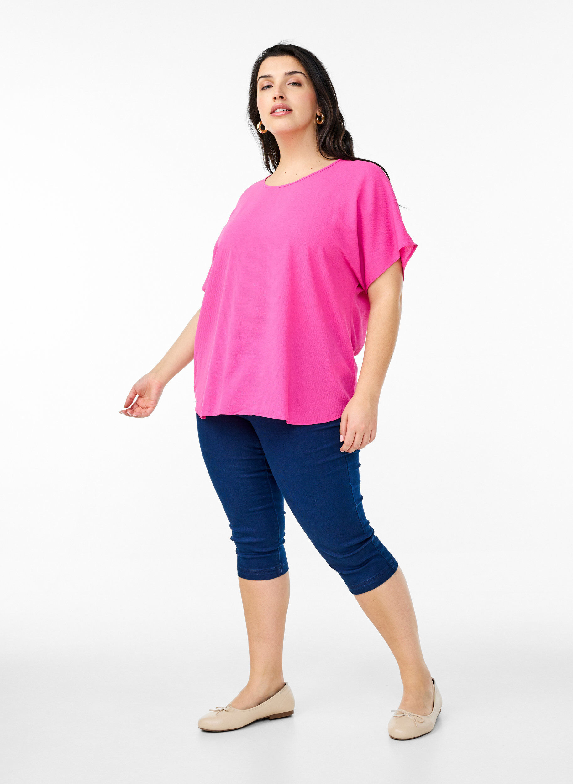 ZizziBlouse met korte mouwen en een ronde halslijn, Roze, Model image number 1