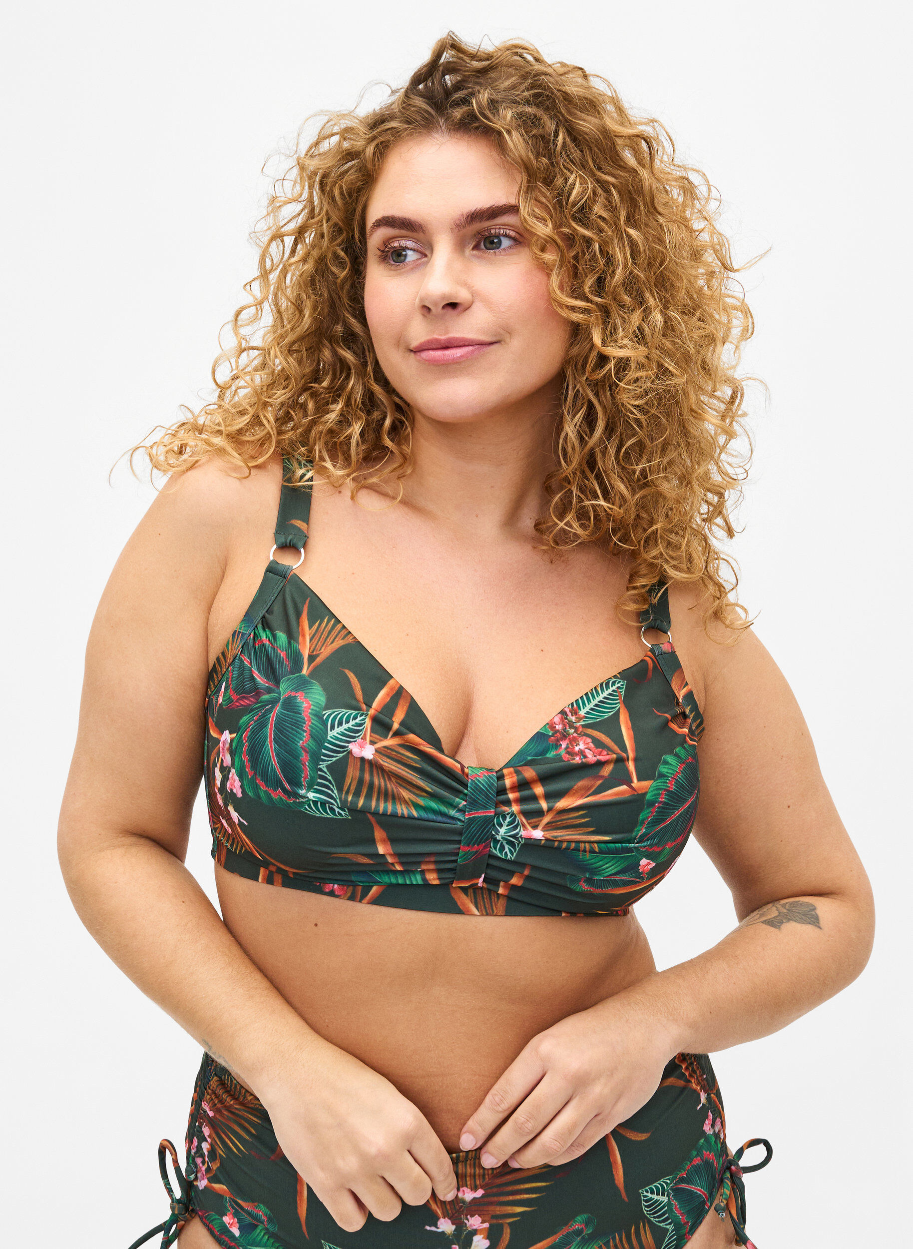 Zizzi Bikini beugelbeha met print, Groen, Model image number 0