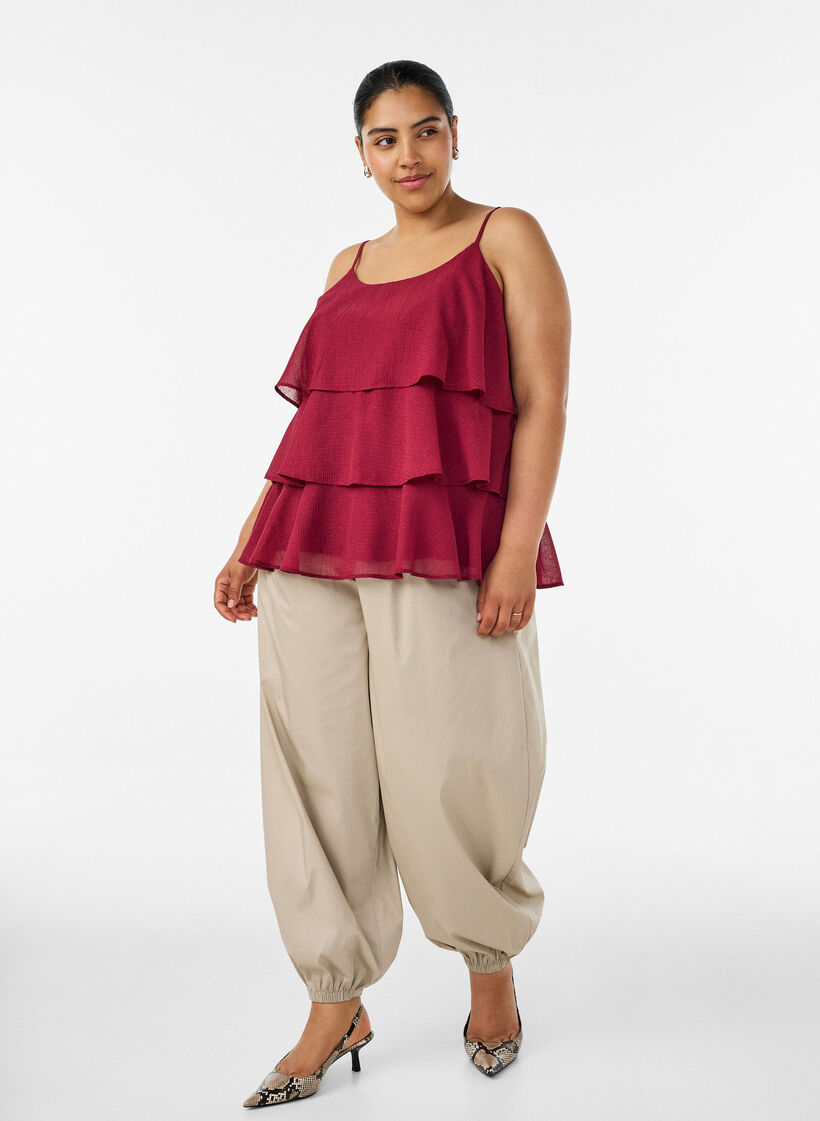 Ballonbroek met zakken en een elastische tailleband, Beige, Model image number 0