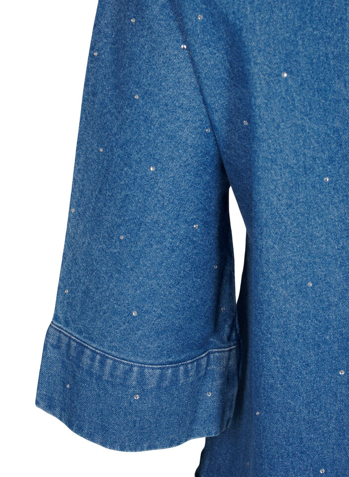 Denim shirt met strassteentjes en driekwartmouwen, Bl. Denim Rhinestone, Packshot image number 3
