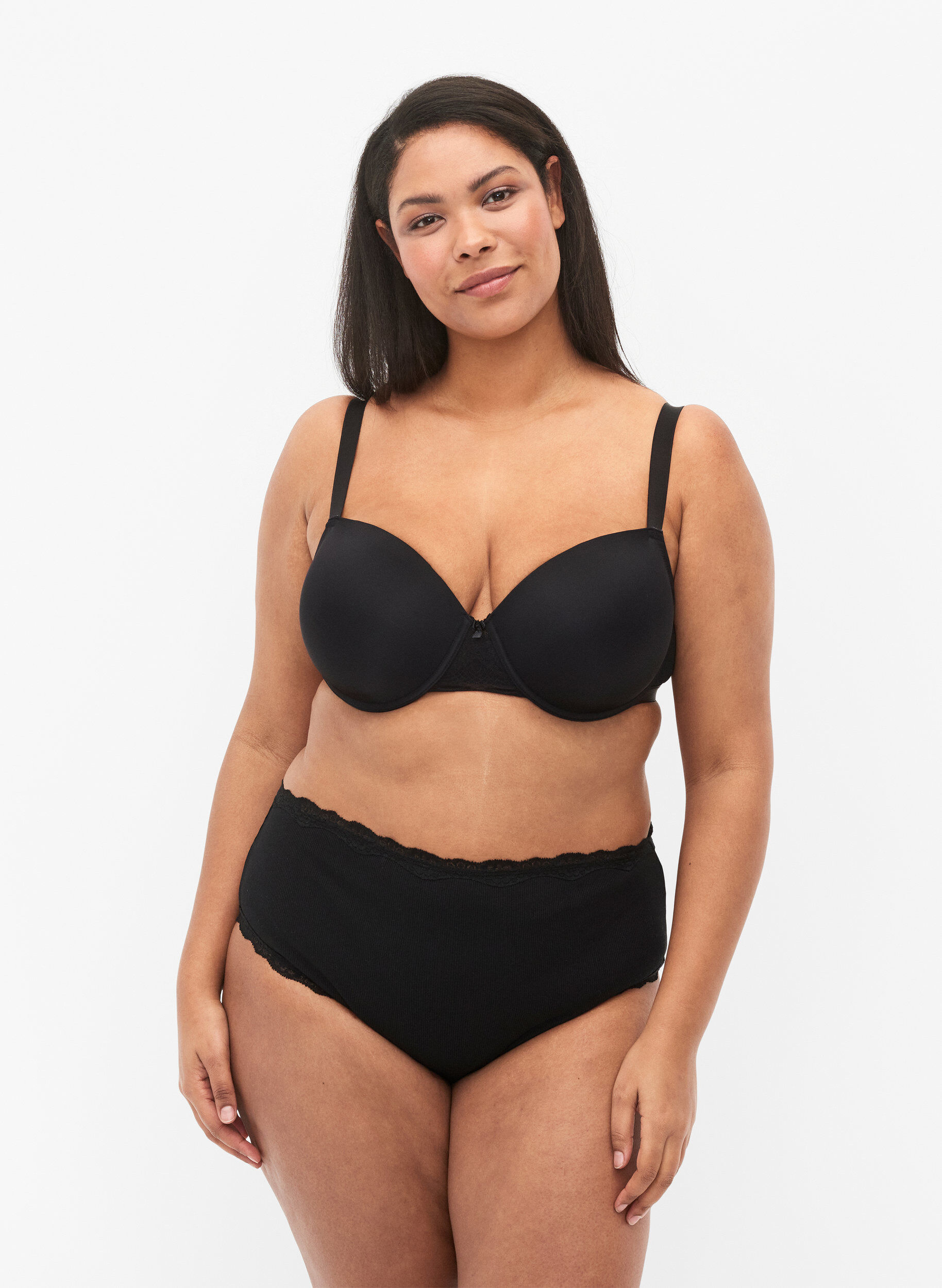 Zizzi 2-pack slipjes met kanten randje, Black/Black, Model image number 0