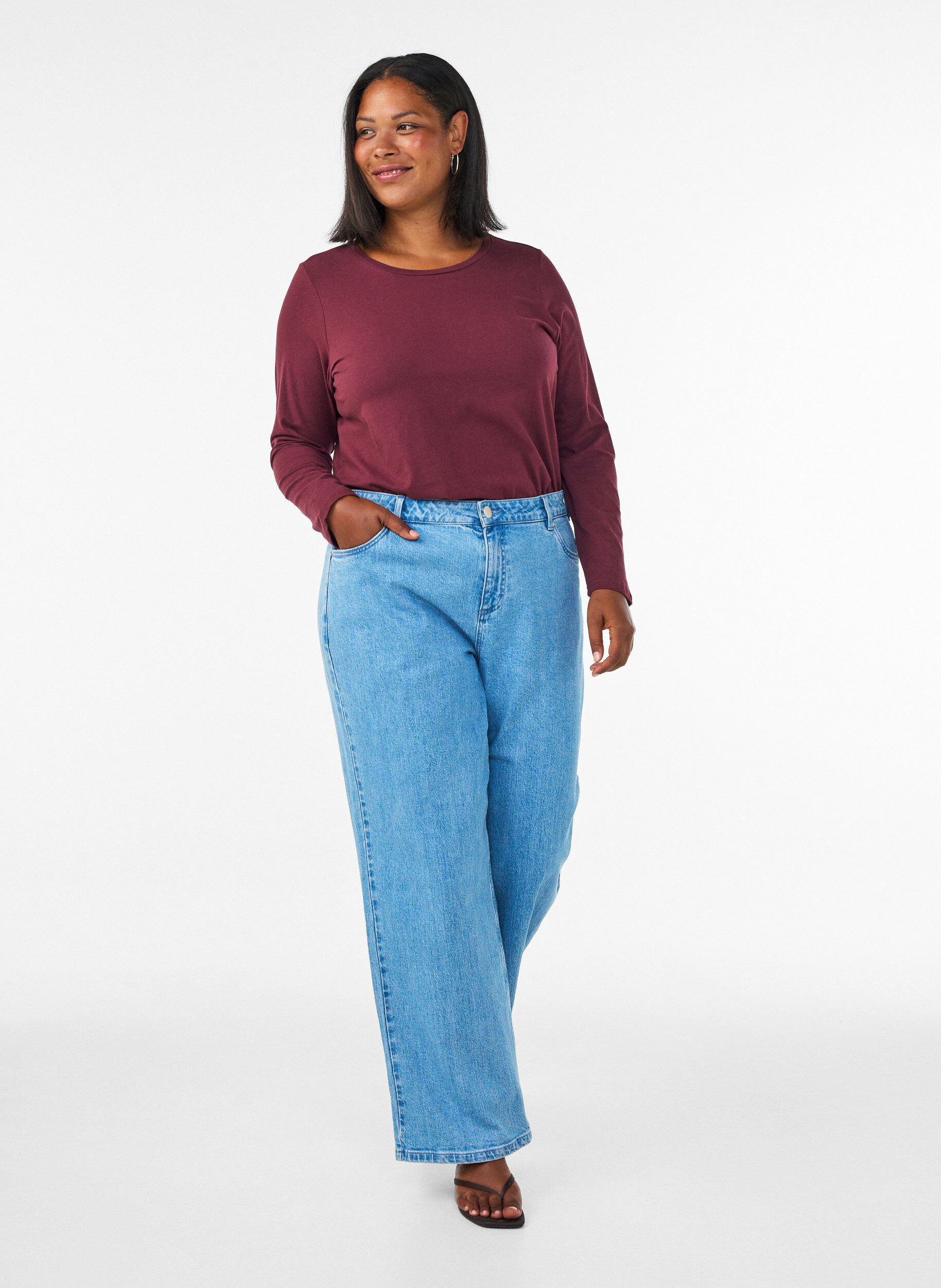 ZizziBasic jerseyblouse met lange mouwen, Rood, Model image number 1