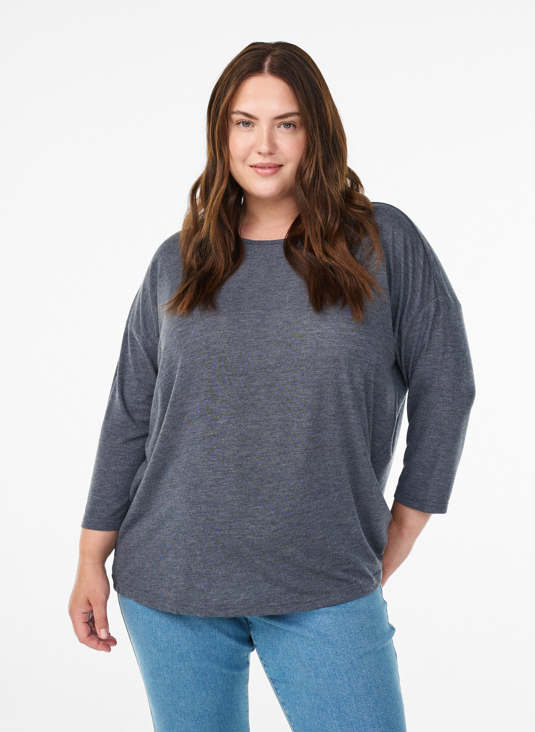 ZizziJersey blouse met 3/4 mouwen, Grijs, Model image number 0