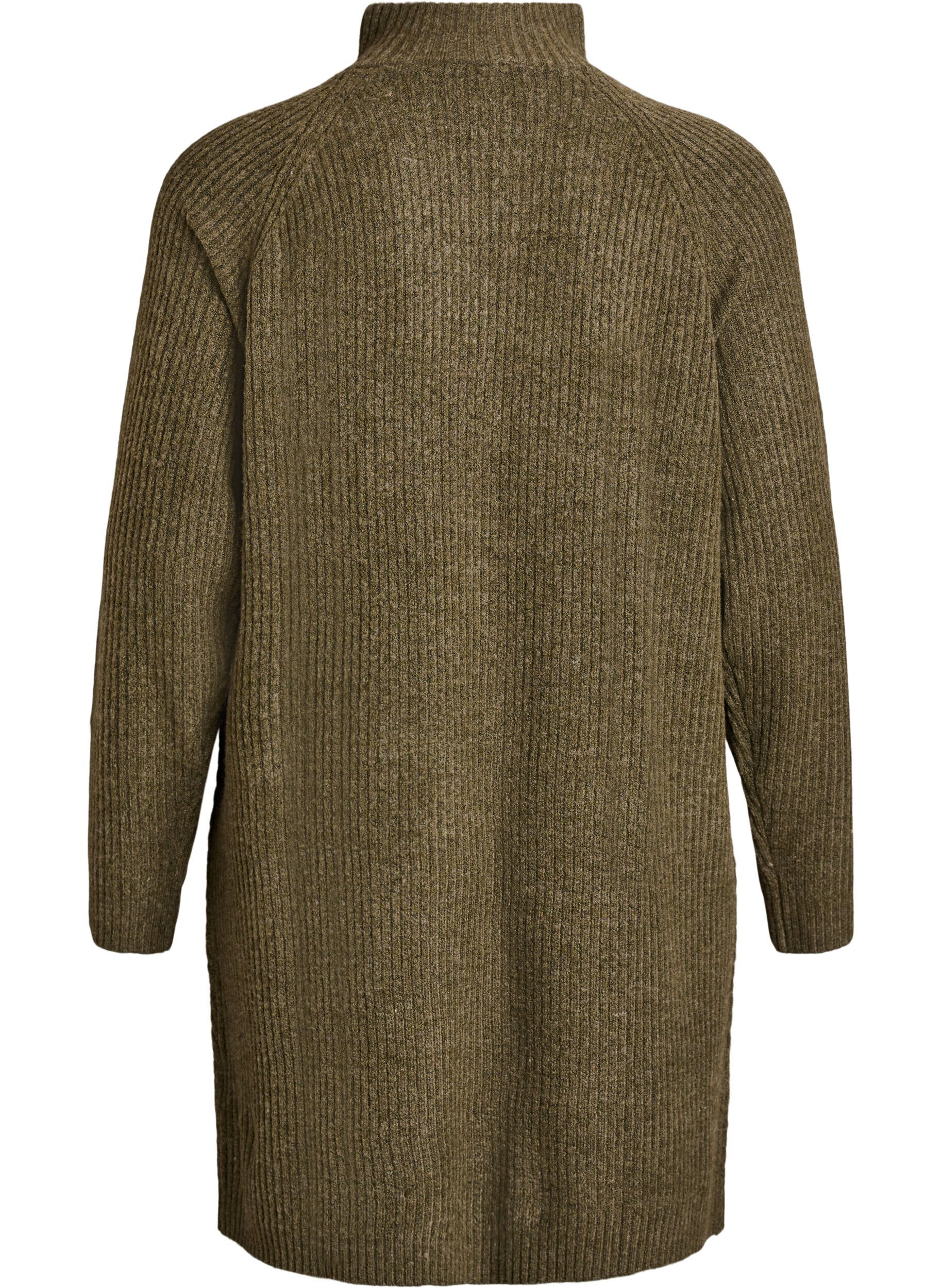 Zizzi Halflange gebreide jurk met hoge kraag, Groen, Packshot image number 1