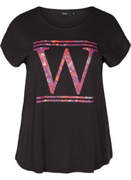 Katoenen t-shirt met kleurrijk print, Black W