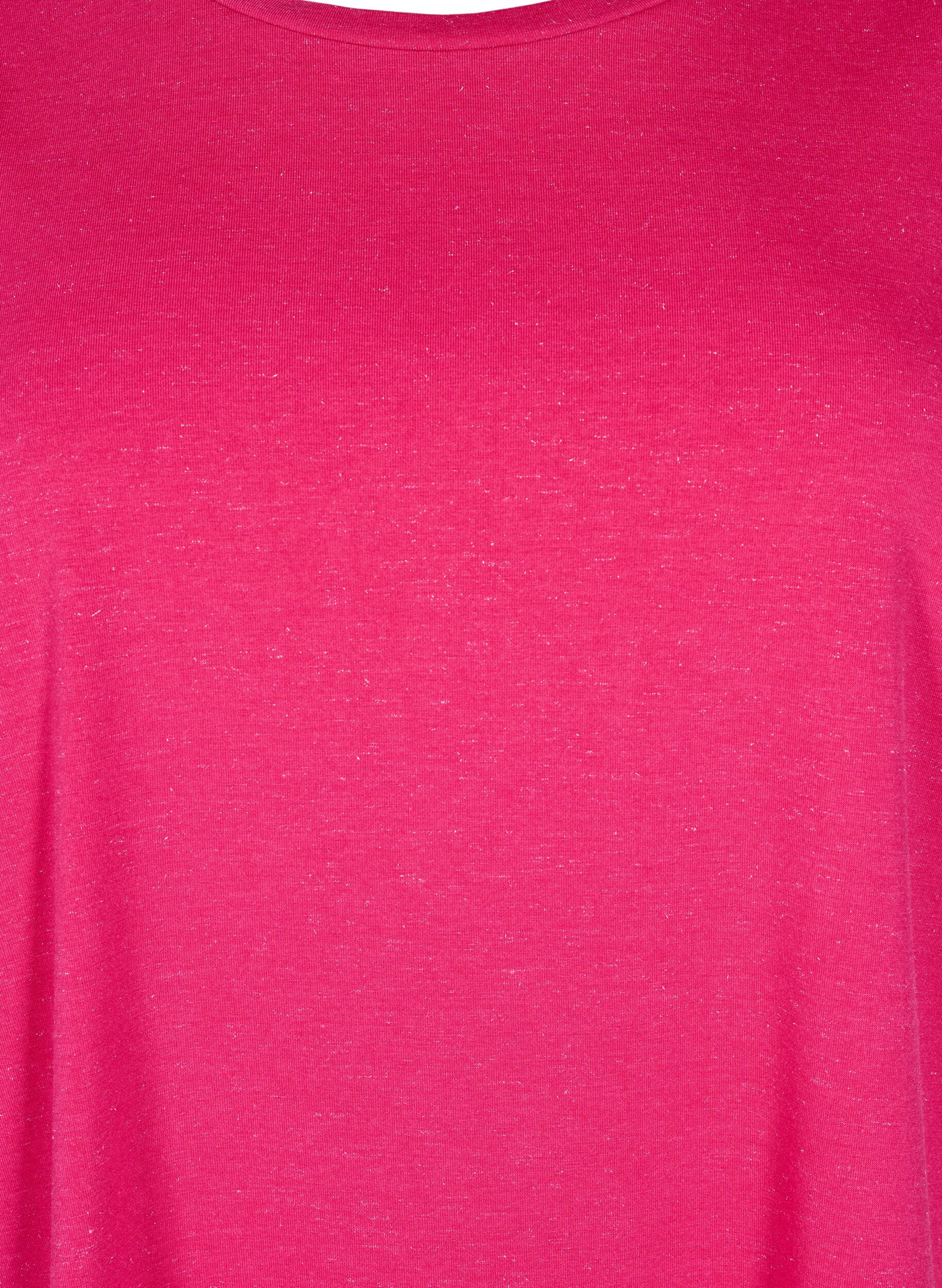 Zizzi T-shirt met glitter en korte puffmouwen, Roze, Packshot image number 2